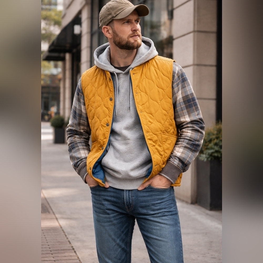 Men's Orange Quilted Vest with Blue Lining - Picture 4 of 9